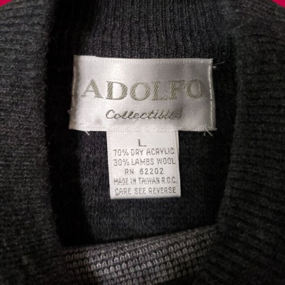 Adolfo Vtg Argyle Acrylic & Lambs Wool Blend Sweater Charcoal Large - Picture 4 of 8